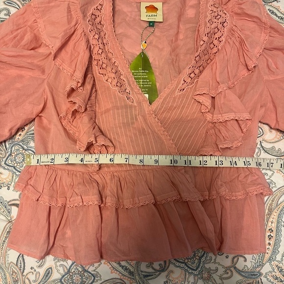 Farm Rio Anthropologie Blush Pink Wrap Blouse Top Size Medium - Picture 9 of 11